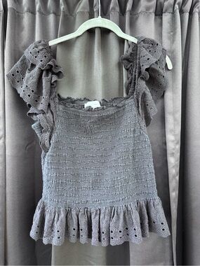 House of Harlow 1960 Black Smocked Eyelet Ruffle Camisole